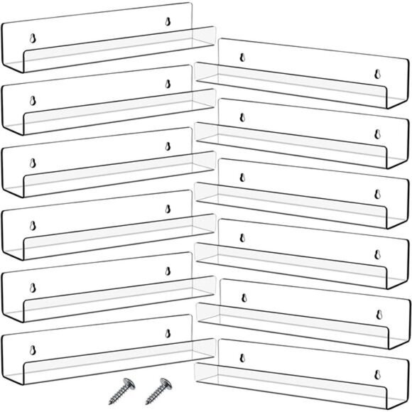 12 Packs 14 Inch Acrylic Floating Shelf Wall Mounted Invisible Acrylic Shelf - Picture 1 of 7